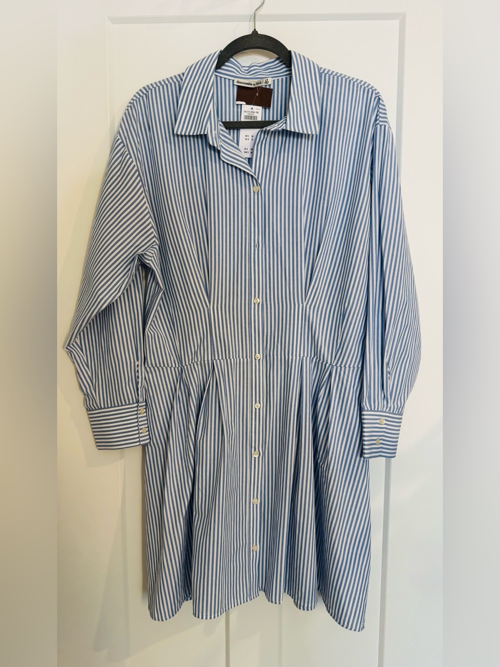 Abercrombie & Fitch Blue Pleated Long Sleeve Shirt Dress Size Large Tall NWT - Picture 3 of 10